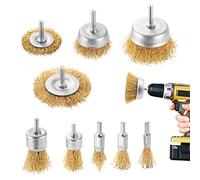 DazSpirit Wire Brush for Drill Set, 9Pcs Cup, Wheel & End Brush Kit with 1/4” Shank, Brass Coated Drill Brush Attachments for Rust Removal, Stripping, and Abrasive
