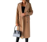 DAZULI Women's Wool Coats Fashion Open Front Long Cardigan Winter Warm Lapel Jacket Plus Size Long Sleeve Buttons Outerwear (Color : Khaki, Size : Large)