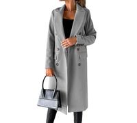 DAZULI Women's Wool Coats Fashion Open Front Long Cardigan Winter Warm Lapel Jacket Plus Size Long Sleeve Buttons Outerwear (Color : Light gray, Size : X-Large)