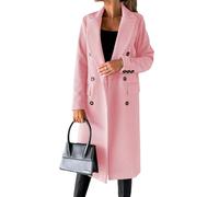 DAZULI Women's Wool Coats Fashion Open Front Long Cardigan Winter Warm Lapel Jacket Plus Size Long Sleeve Buttons Outerwear (Color : Rose, Size : 3X-Large)