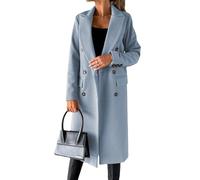 DAZULI Women's Wool Coats Fashion Open Front Long Cardigan Winter Warm Lapel Jacket Plus Size Long Sleeve Buttons Outerwear (Color : Sky blue, Size : Small)