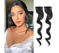 DAZZ LOOK® 02 PCS Black Clip in Fake Air Bangs, Hair Clip in Extensions Faux Bangs, Wavy Curly Long Side Air Bangs Clips Hair Pieces Barrettes for Women Daily Use, 12 Inch Long