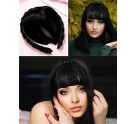 Dazz Look Fashion Synthetic Wigs Headband Front Hair Bangs Fringe Hair Extensions for Women & Girls(Black), Pack of 2