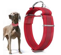 Dazzber 1.5" Martingale Dog Collar, Escape-Proof & Anti-Slip, Extra Strong Reflective Nylon, Adjustable Two-Color Stripe for Medium to X-Large Dogs (XL-Classic Red & Deep red)