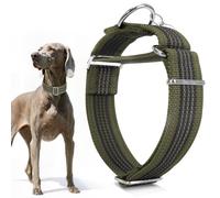Dazzber 1.5" Martingale Dog Collar, Escape-Proof & Anti-Slip, Extra Strong Reflective Nylon, Adjustable Two-Color Stripe for Medium to X-Large Dogs (Olive Green& Charcoal,XL)
