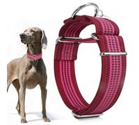 Dazzber 1.5" Martingale Dog Collar, Escape-Proof & Anti-Slip, Extra Strong Reflective Nylon, Adjustable Two-Color Stripe for Medium to Large Dogs （M-Burgundy & Hot Pink）