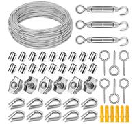 DazzBoom Wire Rope Kit, 50M Garden Wires for Climbing Plants, PVC Coated Stainless Steel Metal Cable, Fence Cable with Turnbuckle Wire Tensioner for Hanging Clothesline Garden String Light Hanging
