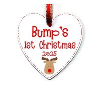 Dazzilicious Designs Bump's First Christmas Reindeer Bauble Heart Plaque Gift - Baby Bump 1st Xmas Tree Decoration Handmade in the UK