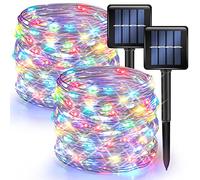 Dazzle Bright 2 Pack Solar String Lights Outdoor, Total 80FT 240LED Solar Powered Waterproof Fairy Lights 8 Modes, Copper Wire Lights for Christmas Patio Party Tree Yard Decoration (Multi-Colored)