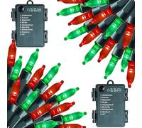 Dazzle Bright Battery Operated Christmas Lights, 2 Pack Total 32FT 100LED Clear Mini String Lights Waterproof with 8 Modes for Xmas Indoor Outdoor Yard Holiday Wedding Decorations (Red and Green)