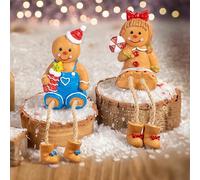 Dazzle Bright Christmas Figurines, Set of 2 Resin Gingerbread Man Sitters with Dangling Legs, Xmas Table Fireplace Shelf Sitters Decorations Sitting Figurines Ornament for Indoor Home Decor