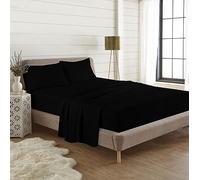 Dazzle Collection 100% Brushed Cotton Thermal Flannelette Fitted Sheet 25cm Deep Mattress Sheet Soft & Cozy Fitted Bed Sheet (Black, 4 FT Small Double)