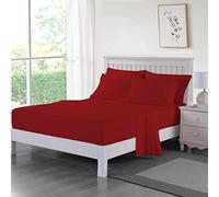 Dazzle Collection® 100% Egyptian Cotton Sheet 200 Thread Count Bed Fitted Sheet Hotel Quality Bedding Set Cotton for Caravan Campervan (Double Fitted Sheet, Red)