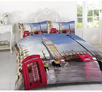 Dazzle Collection 3D Effect Print Design Duvet Cover Set With Matching Pillowcase Cover London | New York City Style Soft Polycotton Easy Care Bedding Set (London, Super King)