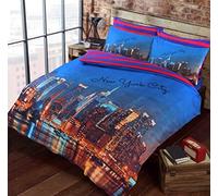 Dazzle Collection 3D Effect Print Design Duvet Cover Set With Matching Pillowcase Cover London | New York City Style Soft Polycotton Easy Care Bedding Set (New York, Double)