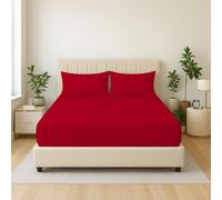 Dazzle Collection® Full Fitted Sheet Bed Sheets 100% Polycotton Machine Washable Fitted Sheet (Super King, Red)