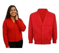 Dazzle Collection Girls School Uniform Cardigan Fleece Long Sleeve Buttons up Sweater Formal Plain V Neck Open Front Pockets Ages 2-14 Years Kid’s Cardigan (UK, Age, 9 Years, 10 Years, Regular, Red)