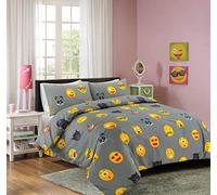 Dazzle Collection Icon Emoji Funky Smiley Face Duvet Cover Bedding Sets with 2 Pillow Cover Easy Care Soft, Cozy, Warm Quilt Cover Bedding Sets (Double, Gray)