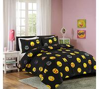 Dazzle Collection Icon Emoji Funky Smiley Face Duvet Cover Bedding Sets with 2 Pillow Cover Easy Care Soft, Cozy, Warm Quilt Cover Bedding Sets (King, Black)