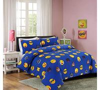Dazzle Collection Icon Emoji Funky Smiley Face Duvet Cover Bedding Sets with 2 Pillow Cover Easy Care Soft, Cozy, Warm Quilt Cover Bedding Sets (Super King, Blue)