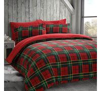 Dazzle Collection Luxury Teddy Fleece Tartan Check Duvet Cover with Matching Pillowcase cover Set Soft | Cozy | Warm Checked Teddy Bear Bedding Set (Red, King)