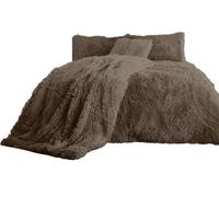 Dazzle Collection Teddy Cuddles Fluffy Fur Fleece Duvet Cover with Pillow Case Set Super Soft Warm & Cosy Hug & Snug Long Pile Fleece Quilt Cover Bedding Set (Mink, Super King)