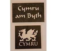 Dazzle Glitter Tattoos 10 x Cymru am Byth & Welsh Dragon Picture with Underneath Stencils for Etching on Glass Mixed Wales Cymraeg, black