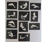 Dazzle Glitter Tattoos 25 x Dolphin & Mermaid Themed Mix Stencils for Etching on Glass Sea Waves