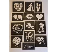 Dazzle Glitter Tattoos 30 x Valentine mini themed mixed stencils for etching on glass gift hobby glassware present love hearts cupid rose true