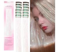Dazzle White Tinsel Hair Extensions 12 Pcs Clip In Tinsel Hair 20 Inch Clip In Tinsel Hair Accessories For Girls Glitter Tinsel For Party (12Pcs,Dazzle White#)