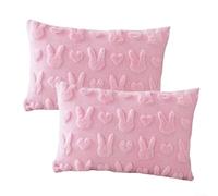 DAZZLEEX 2 Pcs Easter Throw Pillow Covers with Bunny Embroidery Soft Faux Cushion Cases for Sofa Couch Room Bedroom Home Decor 18x18 Inch Pink White Purple(Pink 30x50cm)
