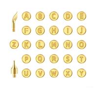DAZZLEEX 28Pcs Copper Wood Burning Tips for Pyrography Pen with Uppercase Letters Numbers Leaves Dots for DIY Crafts Leather Paper Gourd Branding and Personalization Pro(28PCS)