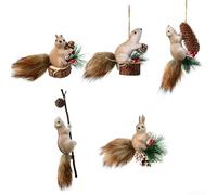 DAZZLEEX 5Pcs Squirrel Ornaments Hanging Decorations For Tree Holiday Home Decor Cute Animal Figures With Different Poses Wire Tail Adjustable Festive Pendant Gifts