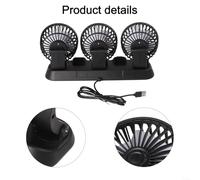 DAZZLEEX 5V USB Three-Head Car Fan with 360° Rotation and Adjustable Heads, Metal and Plastic Construction for Truck, Boat, Van, SUV, RV, Caravan - Portable V