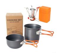 DAZZLEEX Aluminum Alloy Camping Cookware Set with Non-Stick Pot Pan and Foldable Handle for Outdoor Hiking Backpacking Picnic Cooking Gear Orange Green(Orange handle)