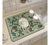 DAZZLEEX Dish Drainer Mat, Absorbent Countertop Mat, Nordic Geometric Pattern, Green, 50*60cm