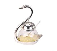 DAZZLEEX for SWAN Shaped Spice Glass Jar Condiment Pot With Spoon Salt Sugar Bowl Pepper Coffee Storage Organizer 15.5 * 11.5cm(B)