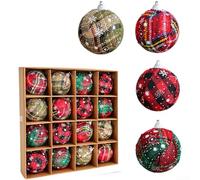 DAZZLEEX Handmade Fabric Christmas Ornament Red Cloth Ball with Classic Pattern for Holiday Tree Home Decor Festive Seasonal Decoration 24x24x8cm(6CM 16pcs)
