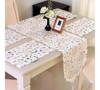 DAZZLEEX Lace Flower for RUNNERs - 40x150cm White Cotton Table for RUNNER, Vintage Embroidered Lace Doilies Mat, Wedding Party Home Decor