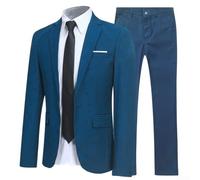 DAZZLEEX Men's Three Piece Suit Set Formal Wedding Tuxedo with Jacket Pants Shirt and Tie Solid Color Business Casual Dress Outfit for Groom Party Office Red Black Gray(2XL Blue)
