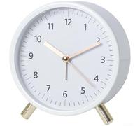 DAZZLEEX Nordic Silent Desk Clock with Alarm and Night Light Modern Minimalist Round Table Clock for Bedroom Office Home Decor Battery Operated 45 Inch White(White)