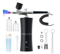 DAZZLEEX Portable Cordless Airbrush Kit with Adjustable Pressure Compressor, 0.3mm Tip for Precision Auto Paint Detailing, Three Cup Capacities, Quick USB Charging, Suit(Black+Hose)