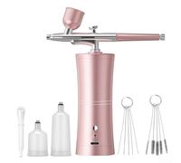 DAZZLEEX Portable Cordless Airbrush Kit with Adjustable Pressure Compressor, 0.3mm Tip for Precision Auto Paint Detailing, Three Cup Capacities, Quick USB Charging, Suit(Pink)