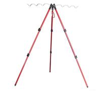 DAZZLEEX Retractable Fishing Rod Holder Tripod, Aluminum Alloy Foldable Stand Adjustable Length Multi-Rod Support Stable Spike Base For Sea Beach Shore Pier Tackle(B Red)