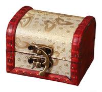 DAZZLEEX Vintage Pine Wood Jewelry Box with Floral Design Desktop Storage Case for Small Accessories 6.5 x 4 x 4.5 cm Grape Flower Butterfly Dragon Red Grape Double Joy(C)