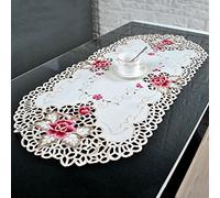 DAZZLEEX White Oval Lace Tablecloth Doily Embroidered Floral Small Table Cover Home Decor Quality 16" x 33"