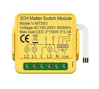 DAZZLEEX WiFi Smart Switch Module 1/2/3 Gang Relay Circuit Breaker for Matter Voice Control Home Automation Timer Function AC 100-240V 16A Plastic Yellow(3CH)