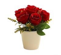 DAZZLEEXArtificial Rose Pots,Small Simulation Bonsai, Grave Flower Pots Artificial Plants For Home, Indoor, Garden,Grave(Red)