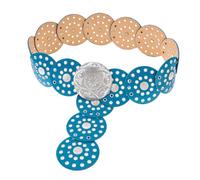 Dazzleimart Hollow Disc Belt Western Style Exaggerated Cowboy Wide Disc Belt Metal Buckle, Blue a, 96-101cm/37.8-39.7in