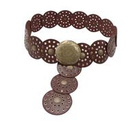 Dazzleimart Hollow Disc Belt Western Style Exaggerated Cowboy Wide Disc Belt Metal Buckle Vintage Soft Durable Belt for Women, Brown Red-a, 105cm(41.34in) x Width: 8.8cm(3.46in)